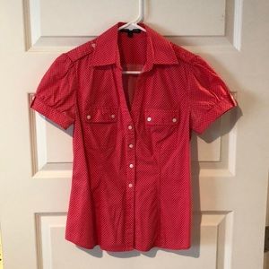 Express pink polka dot collared shirt
